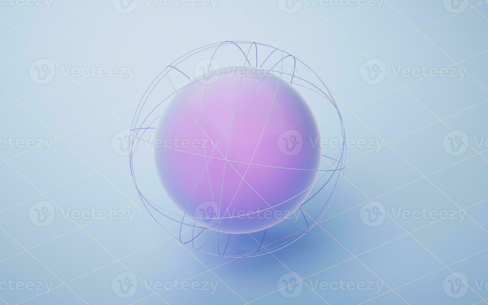 Cartoon planet sphere with lines surrounding, 3d rendering. photo