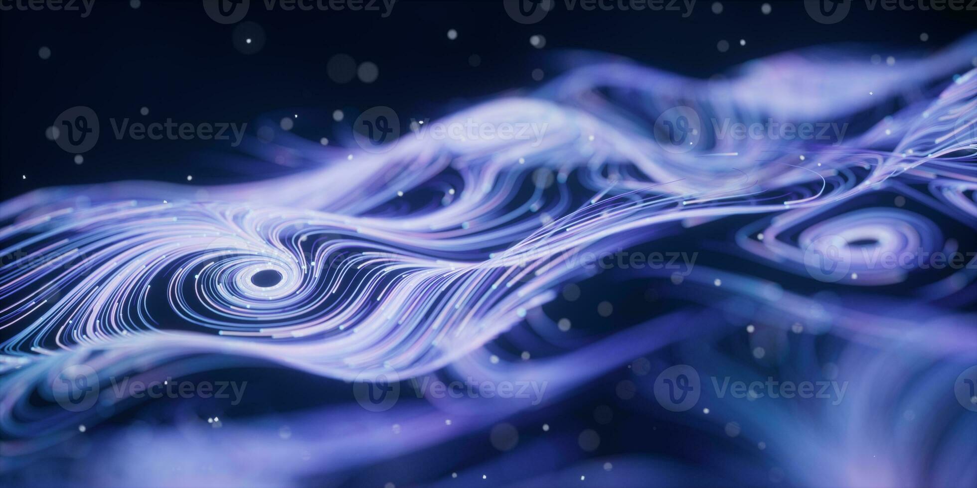 Wave particles lines with swirling pattern, 3d rendering. photo