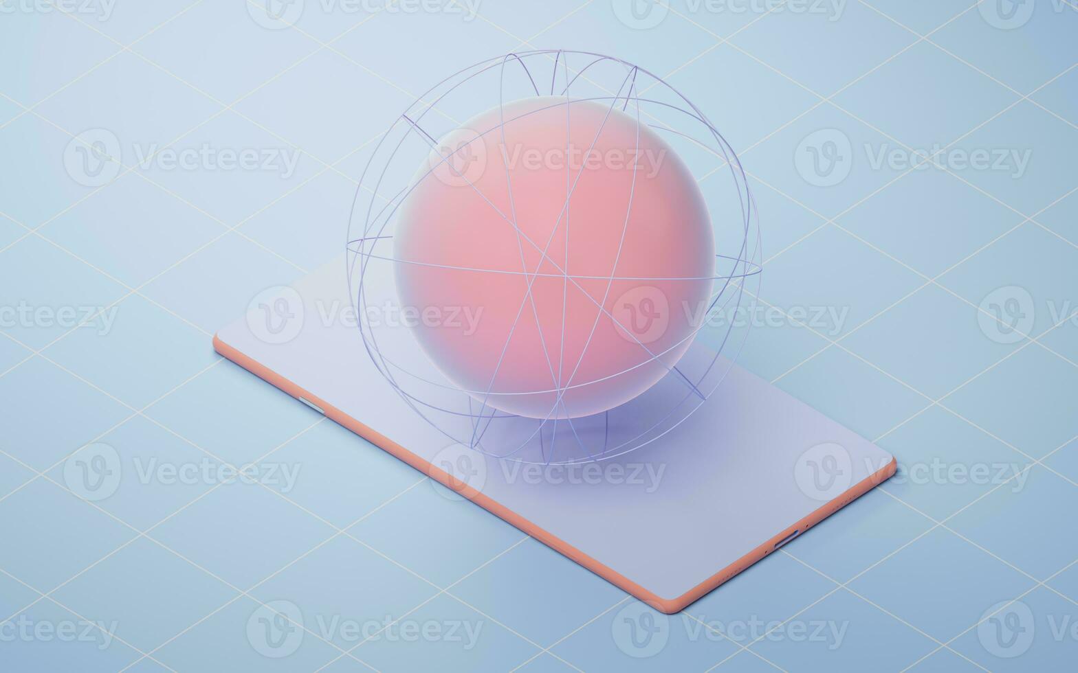 Cartoon planet sphere with mobile phone, 3d rendering. photo