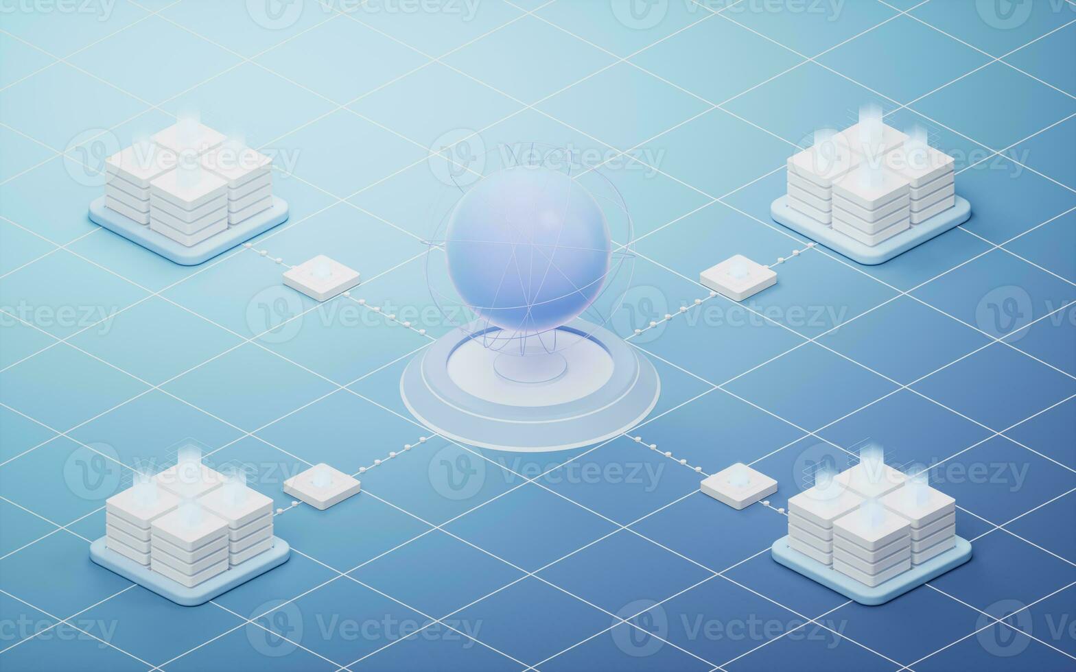 Cartoon planet sphere with data server, 3d rendering. photo