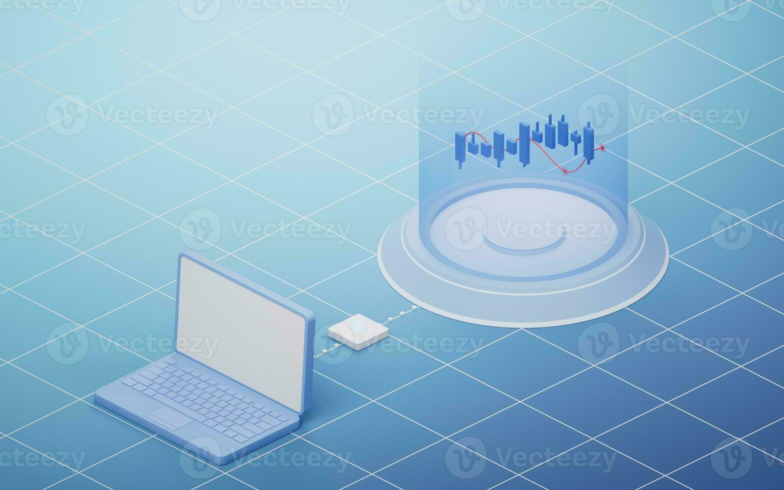 Computer and candle graph, 3d rendering. photo