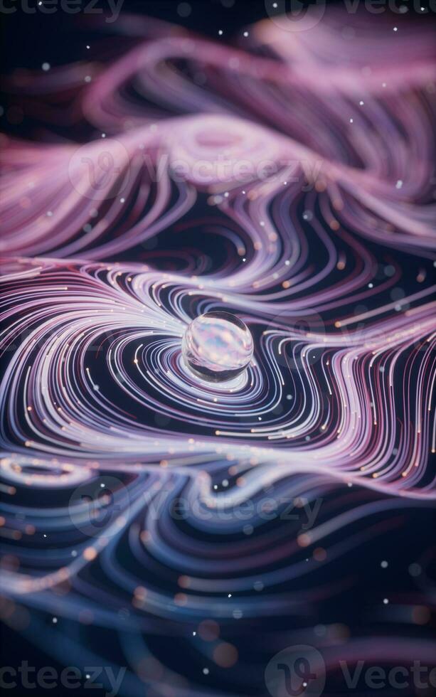 Wave particles lines with swirling pattern, 3d rendering. photo
