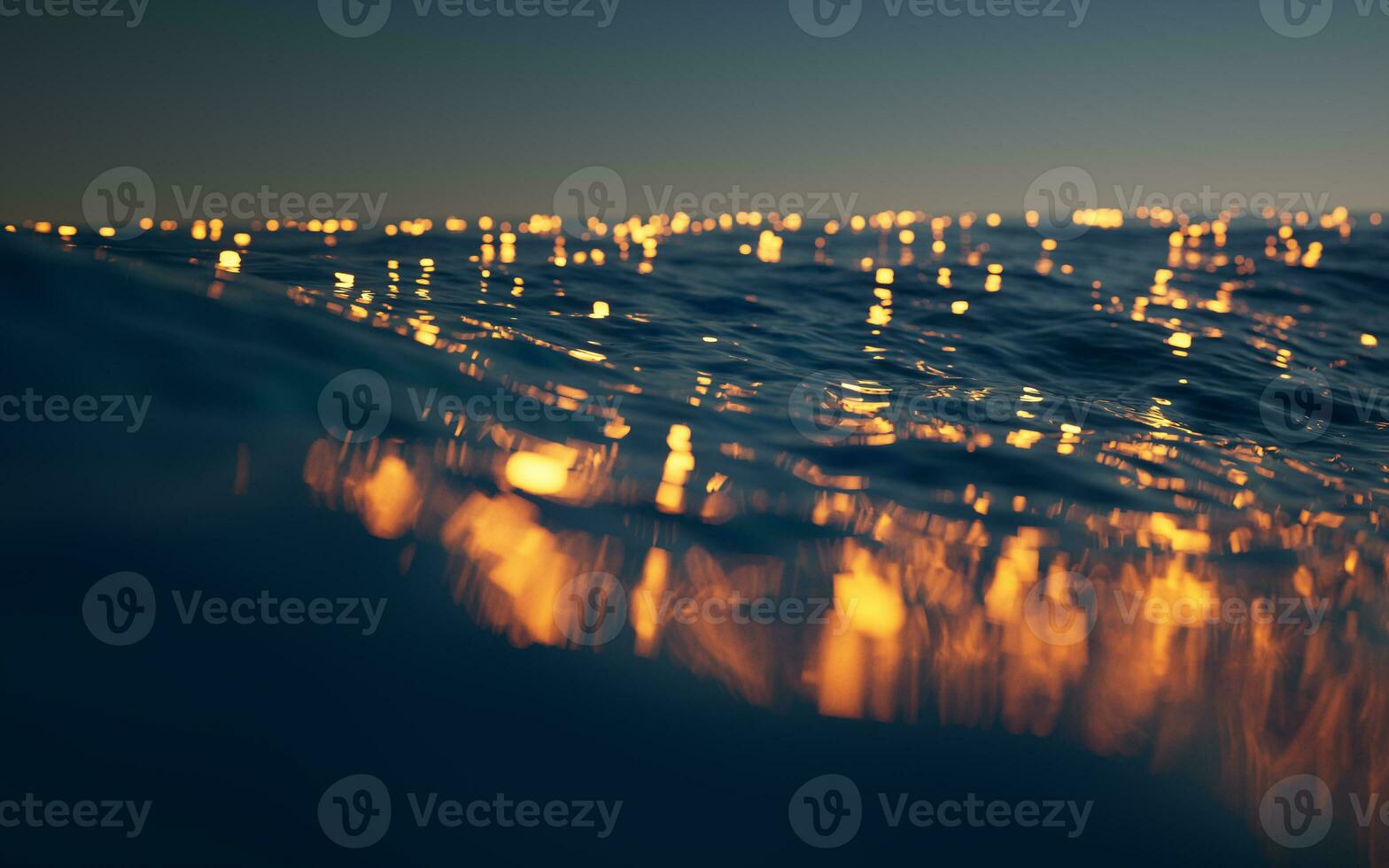 Rippled lake with glowing particles, 3d rendering. photo