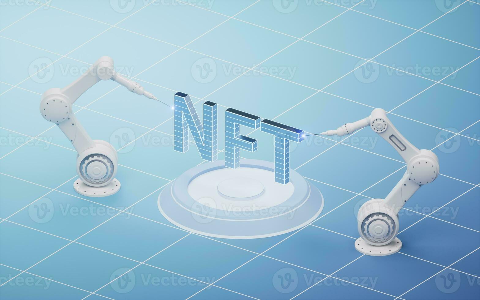 Mechanical arm with NFT concept, 3d rendering. photo