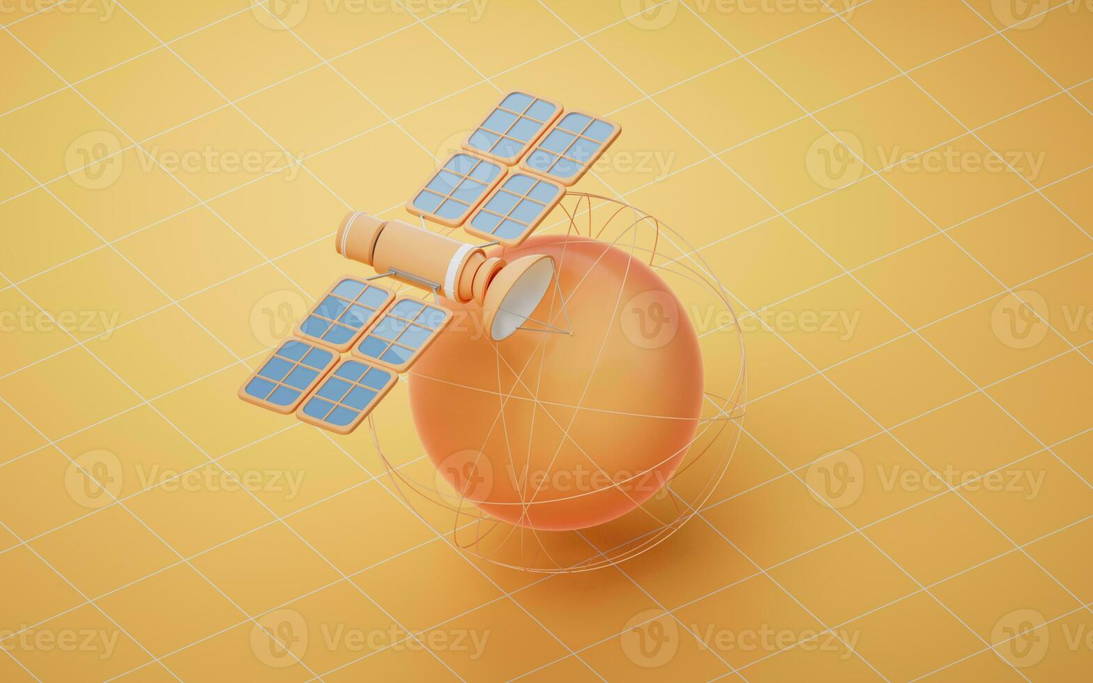 Cartoon planet sphere with satellite, 3d rendering. photo