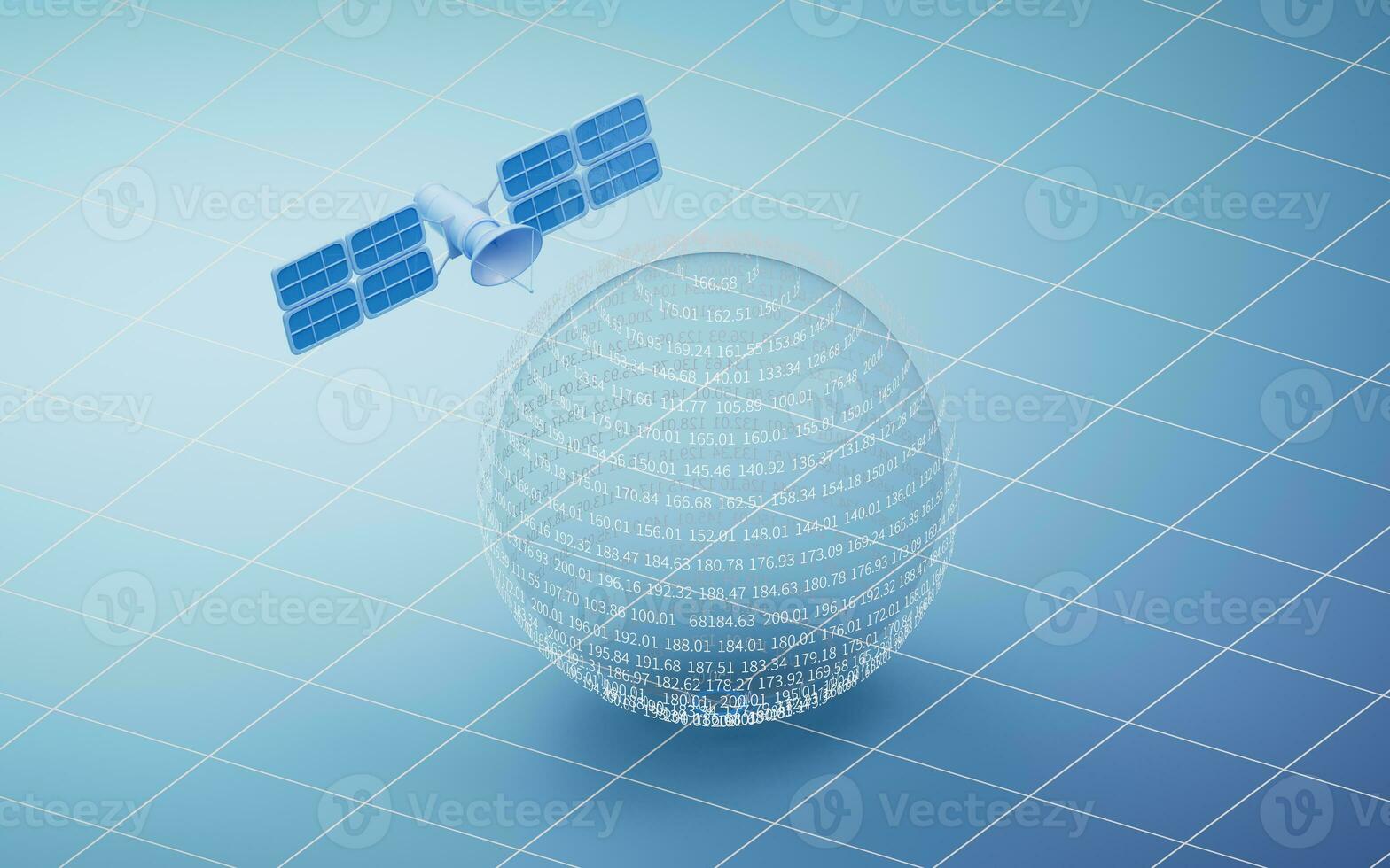 Transparent data sphere with satellite, 3d rendering. photo