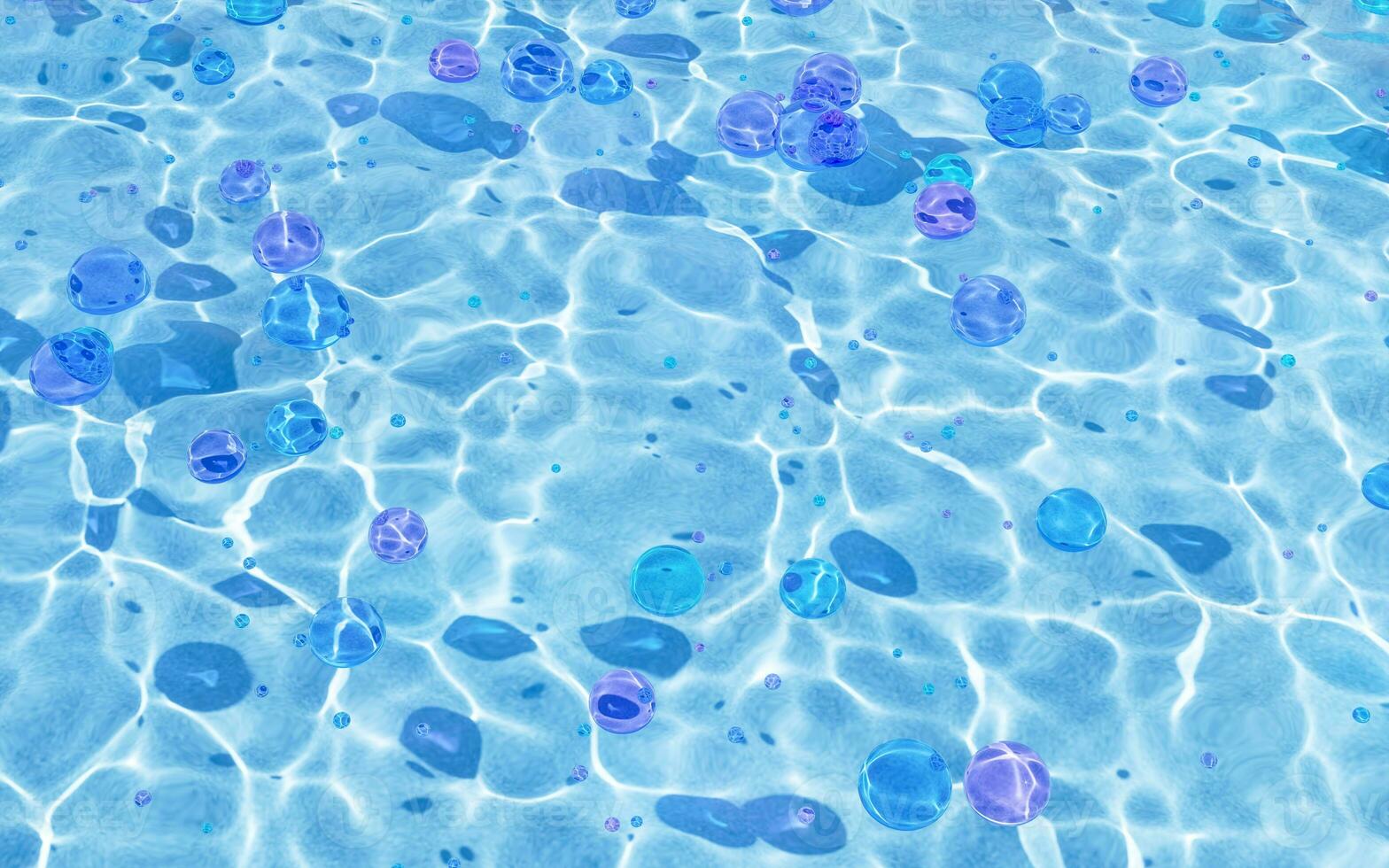Water surface with caustic phenomenon, 3d rendering. photo