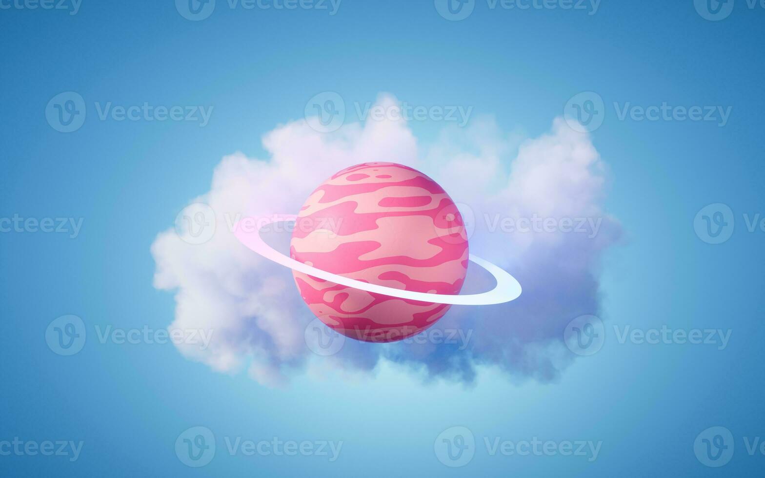 Cartoon style planet and cloud background, 3d rendering. photo