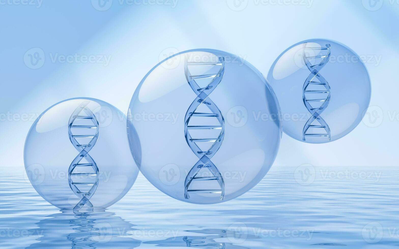 DNA with water surface background, 3d rendering. photo