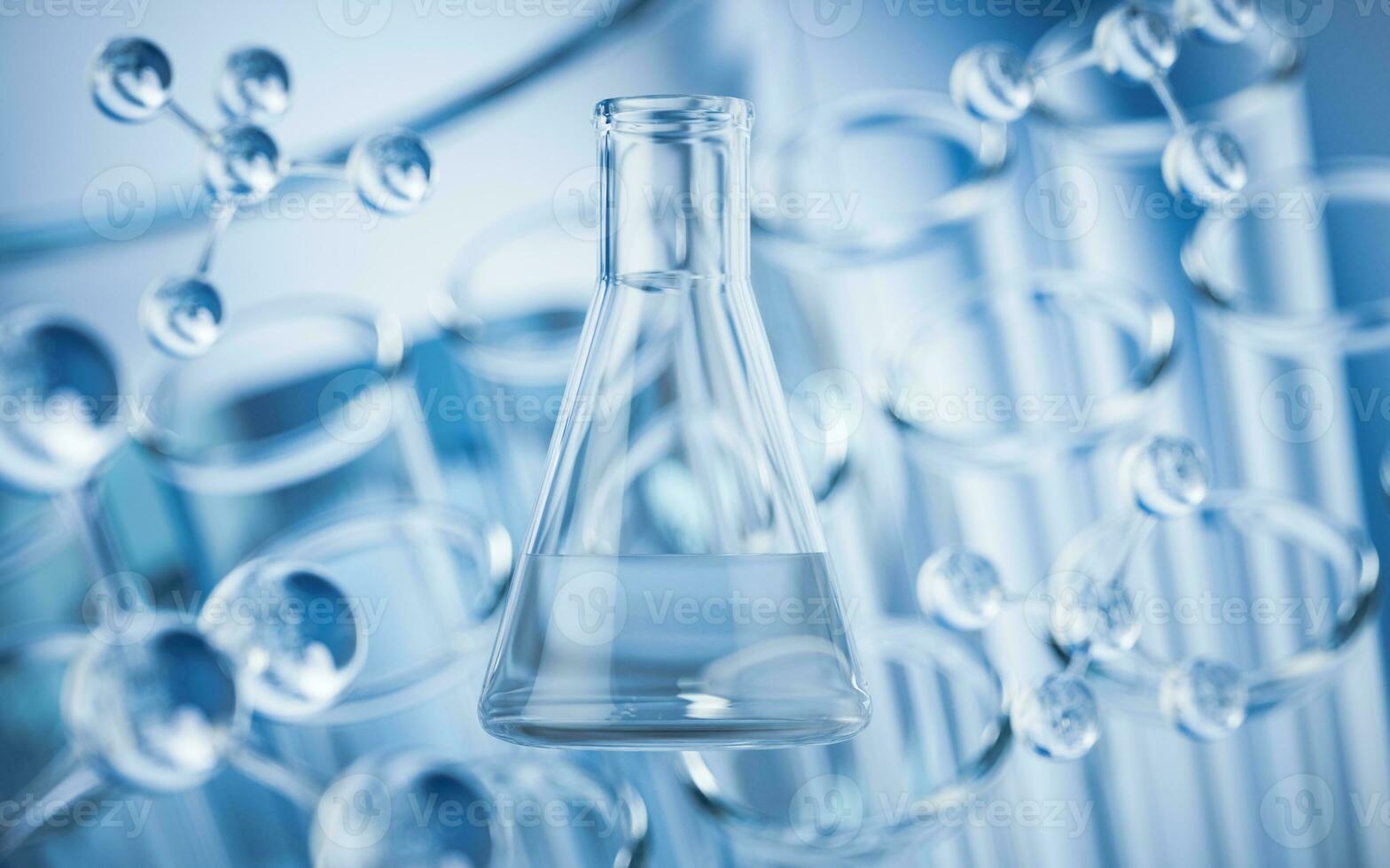 Chemical glassware in the laboratory, 3d rendering. photo