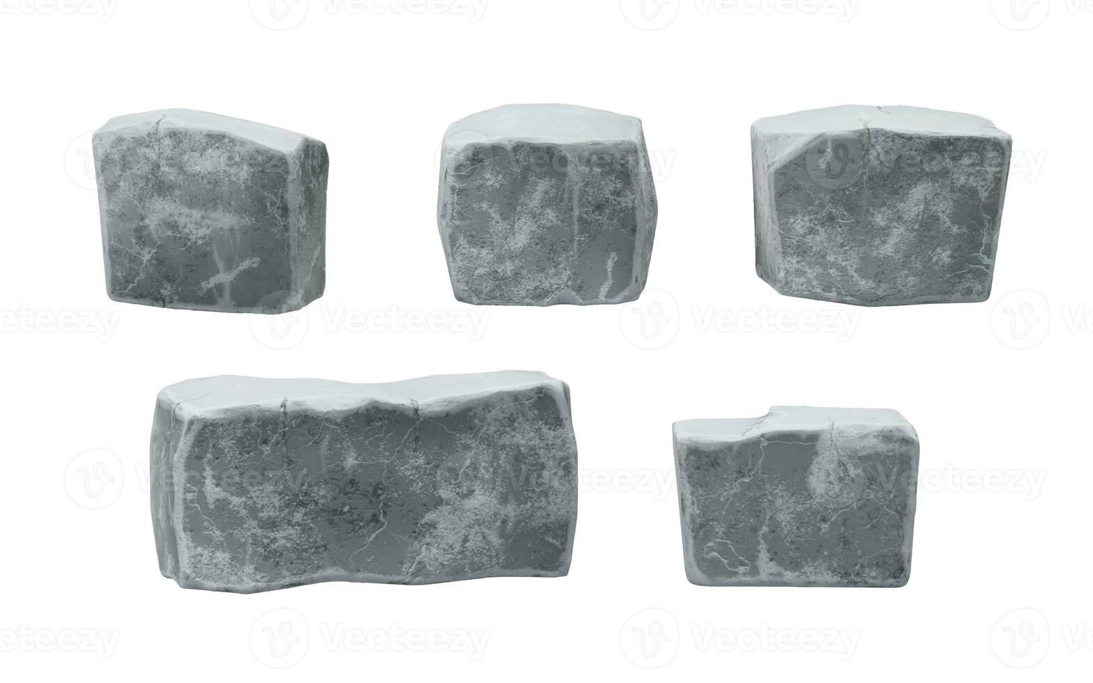 Rough stones isolated on white background, 3d rendering. photo