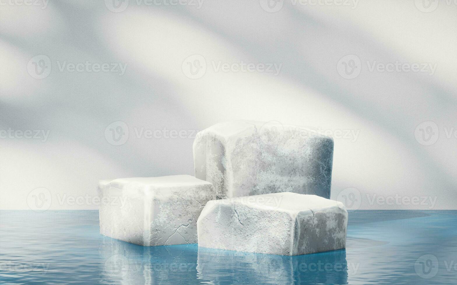 Rough stone stage with water surface, 3d rendering. photo
