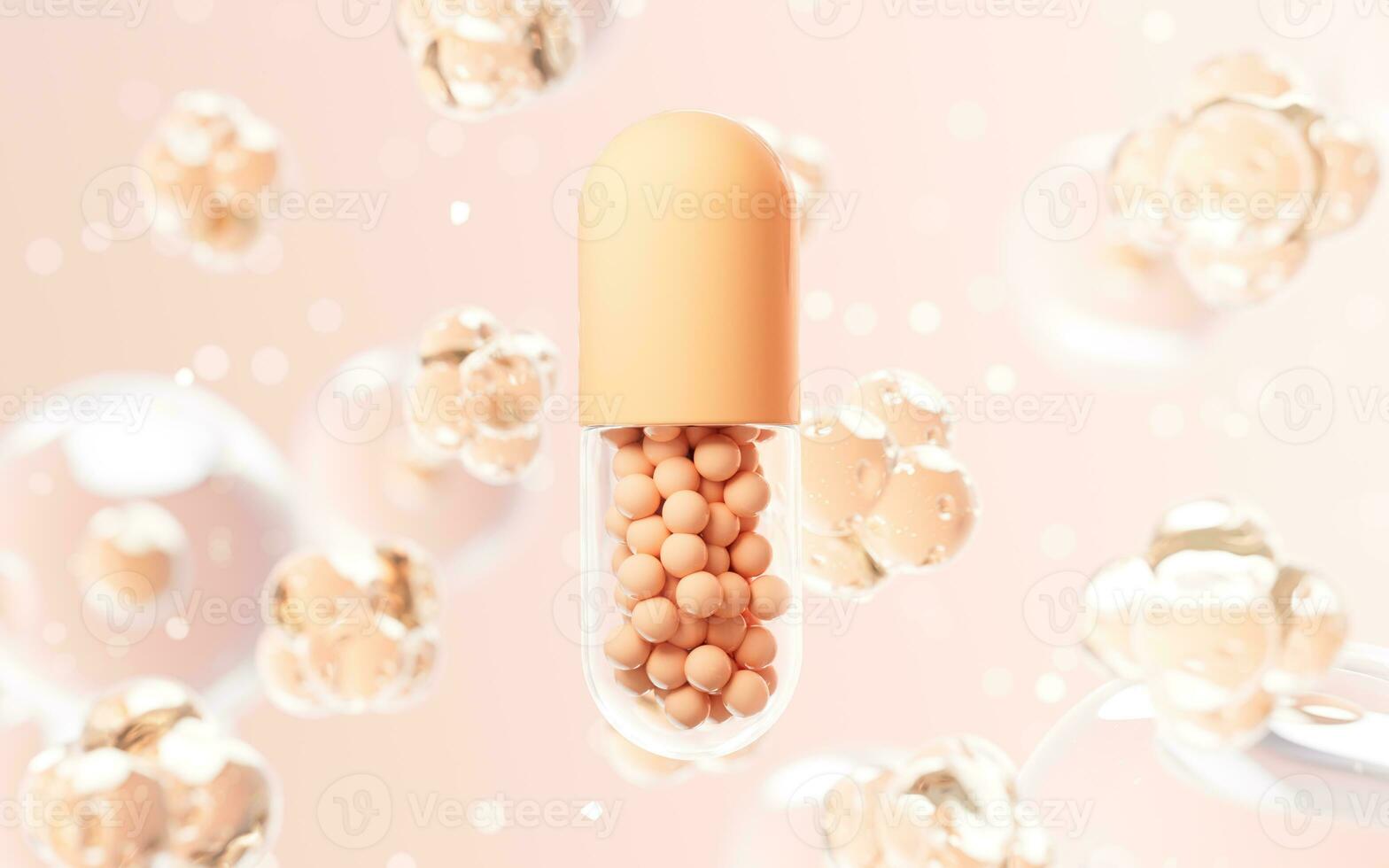 Medical capsule with biomedical concept, 3d rendering. photo