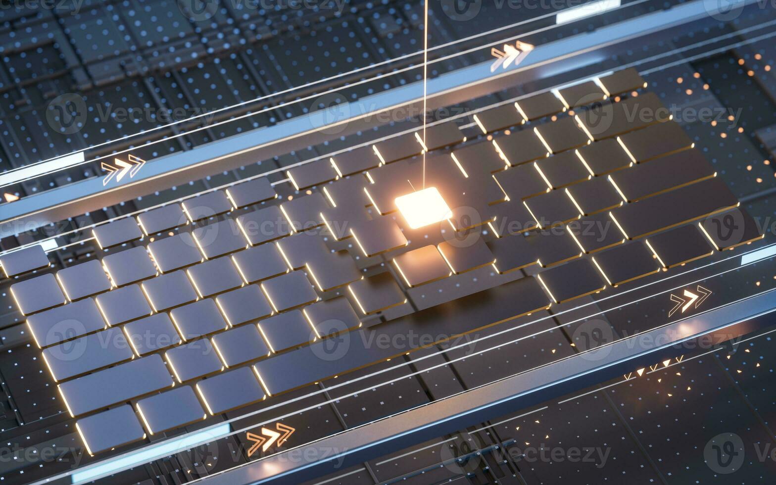 Computer keyboard with digital cyberspace background, 3d rendering. photo
