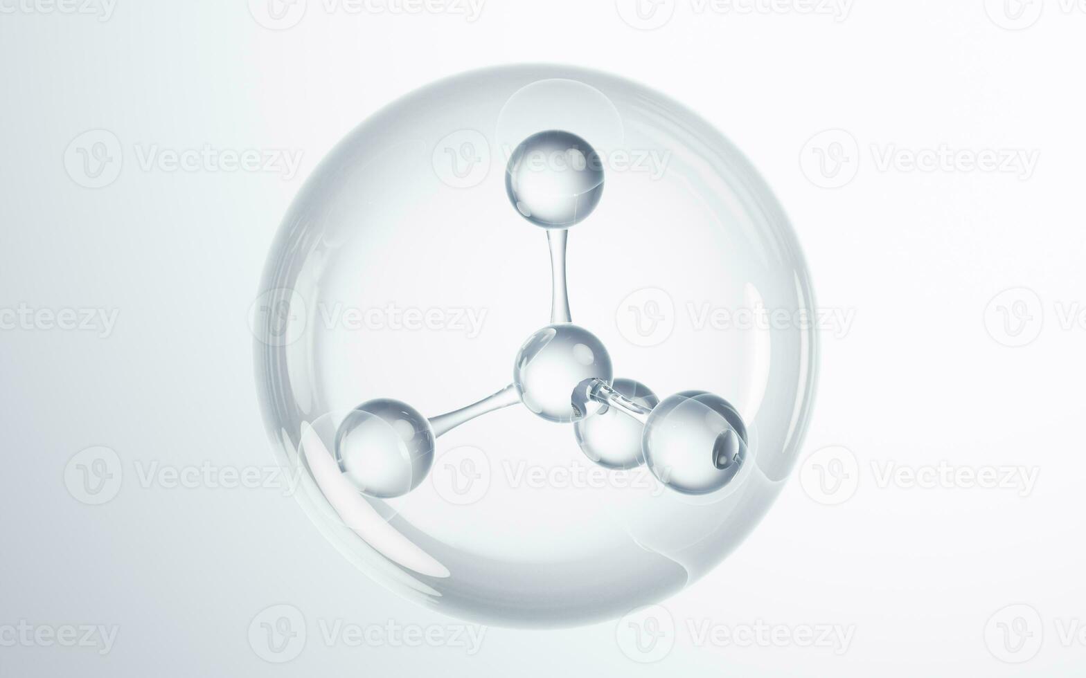 Transparent molecule in the bubble, 3d rendering. photo