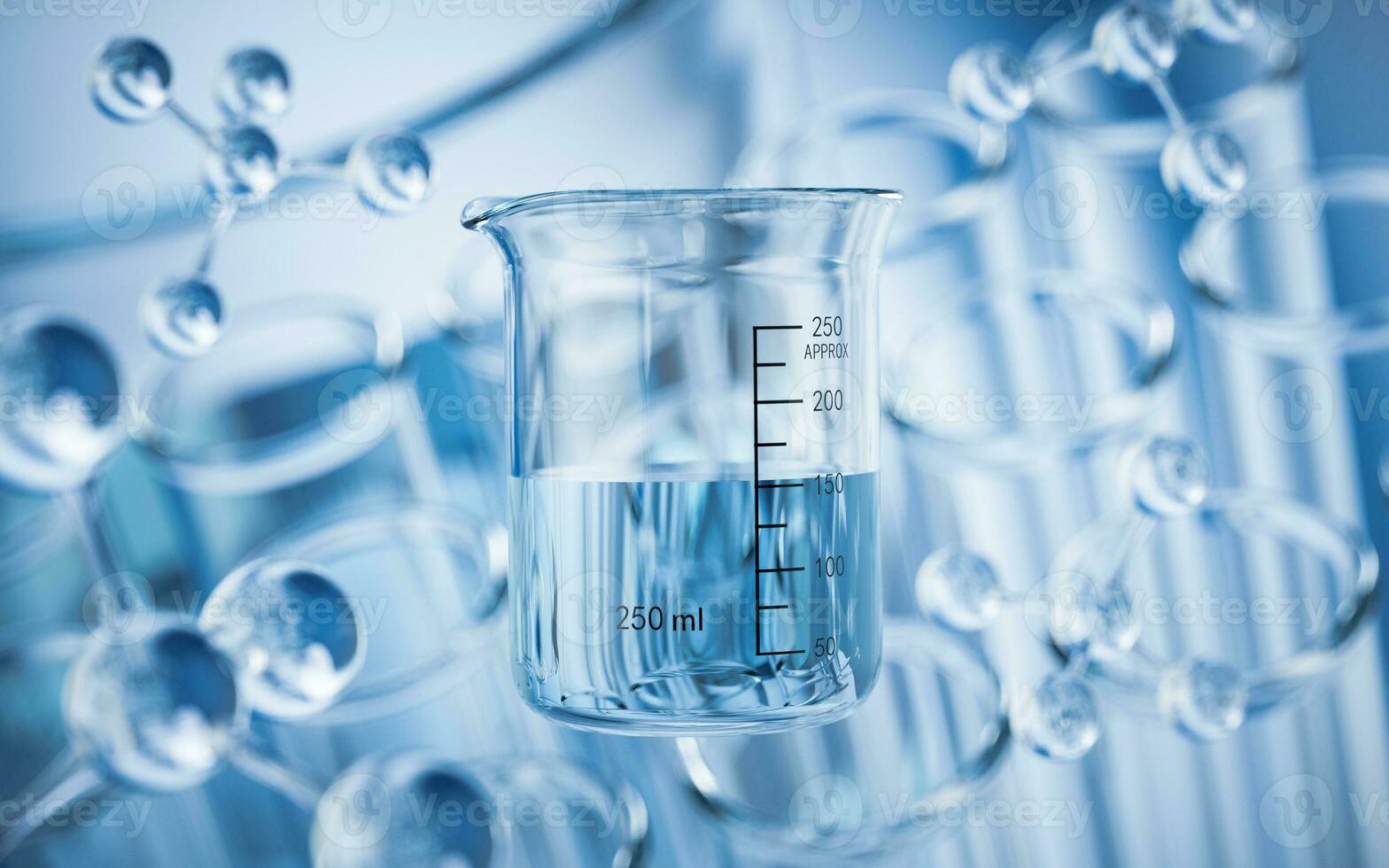 Chemical glassware in the laboratory, 3d rendering. photo