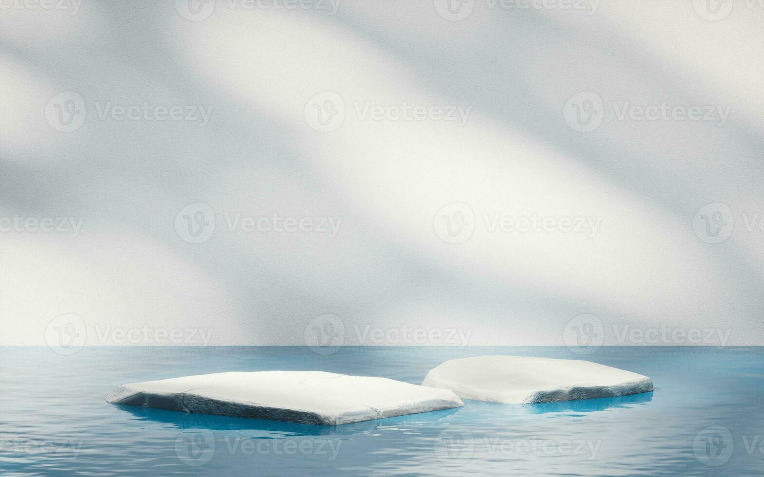 Rough stone stage with water surface, 3d rendering. photo