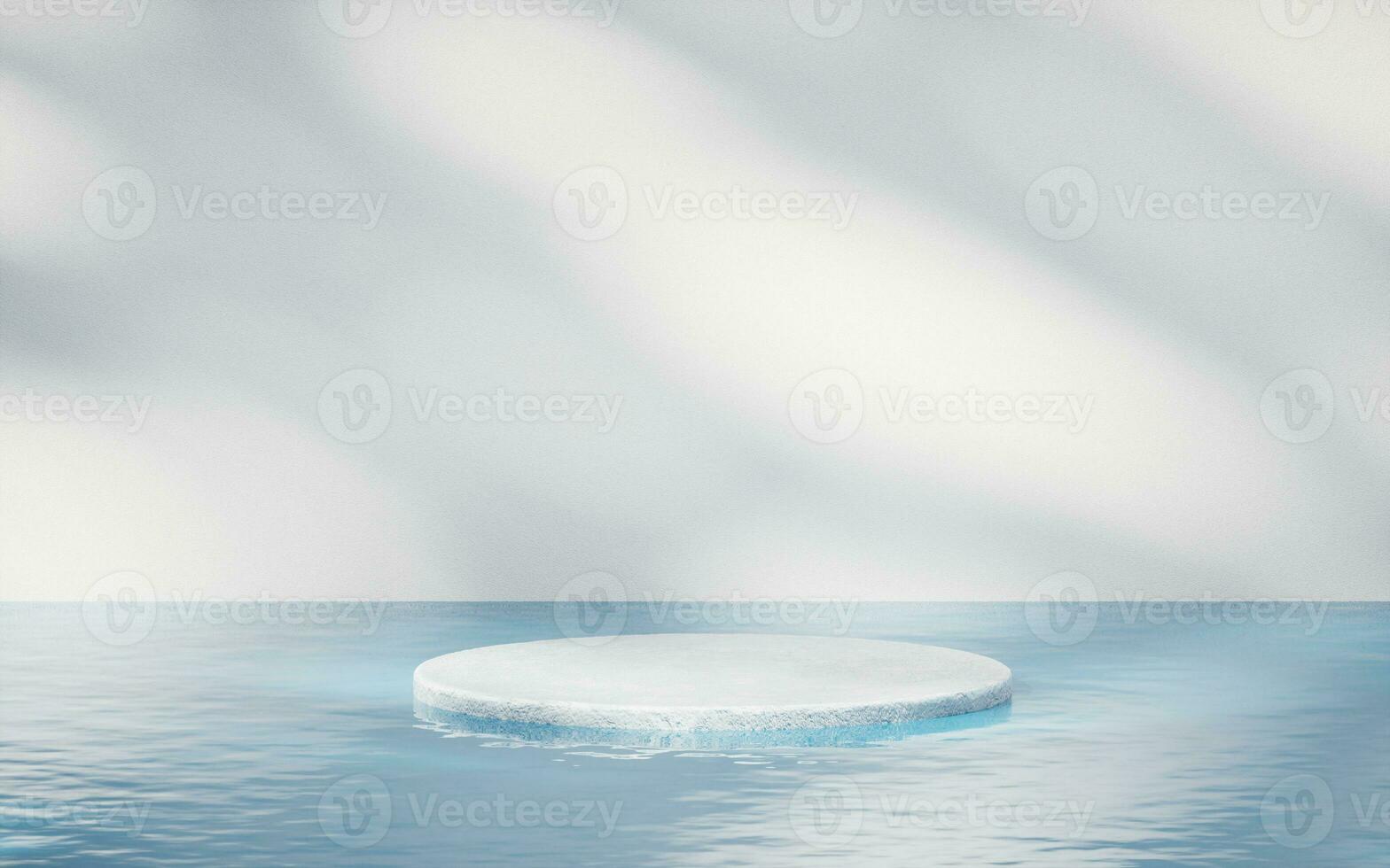 Rough stone stage with water surface, 3d rendering. photo