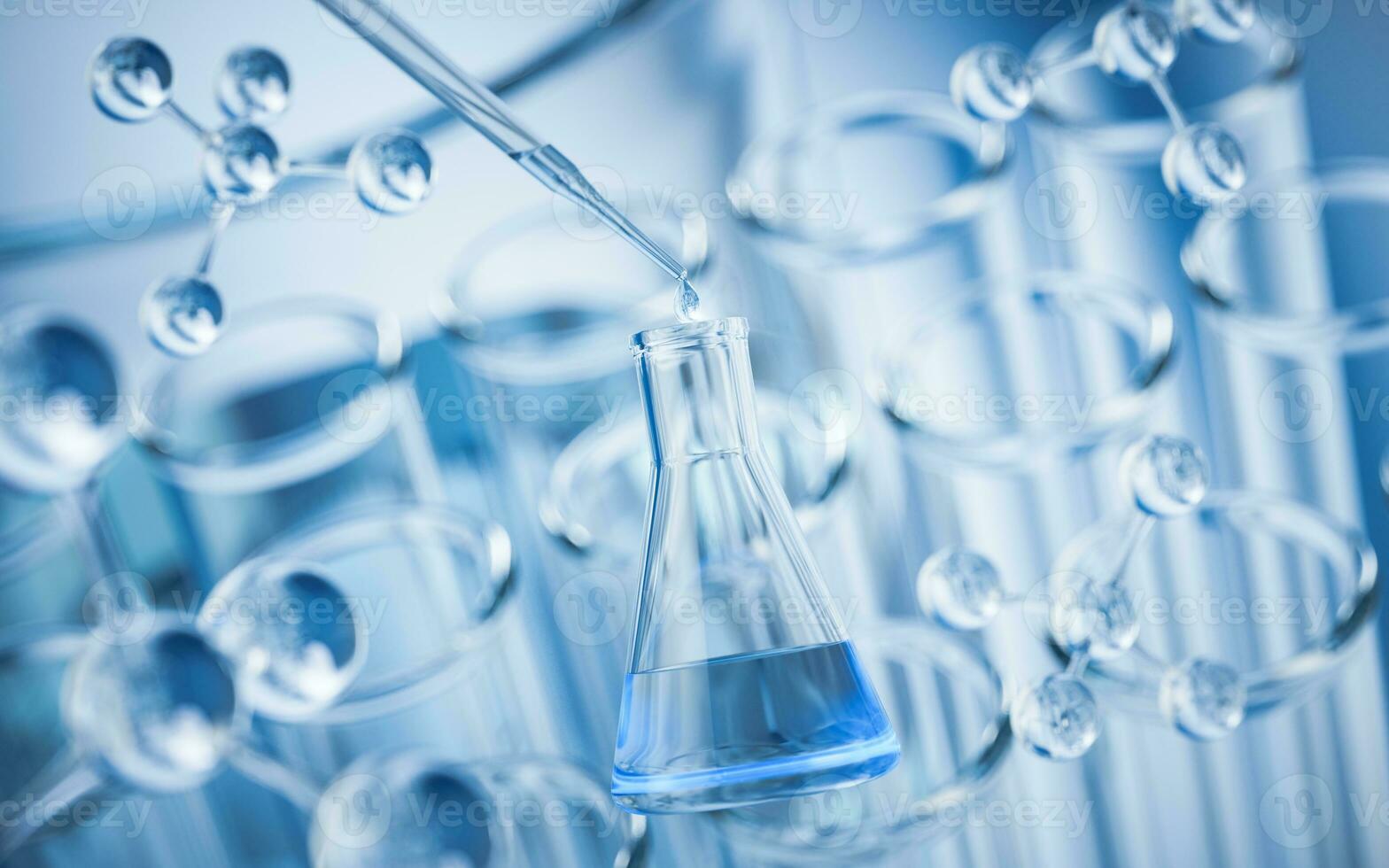 Chemical glassware in the laboratory, 3d rendering. photo