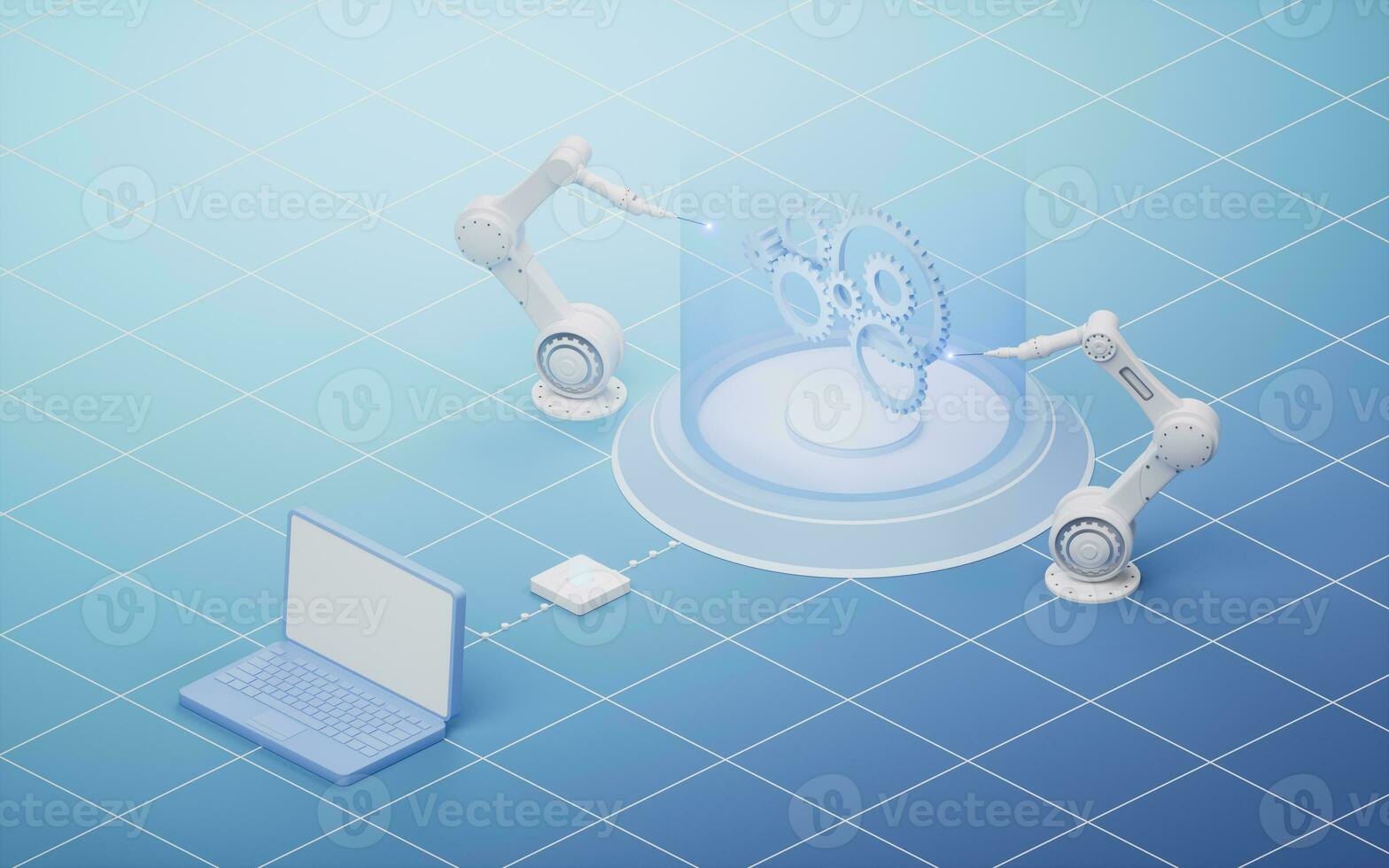 Mechanical arm with intelligent manufacturing concept, 3d rendering. photo