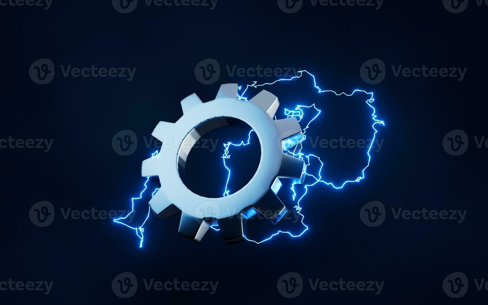 Gear with lightning effect, 3d rendering. photo