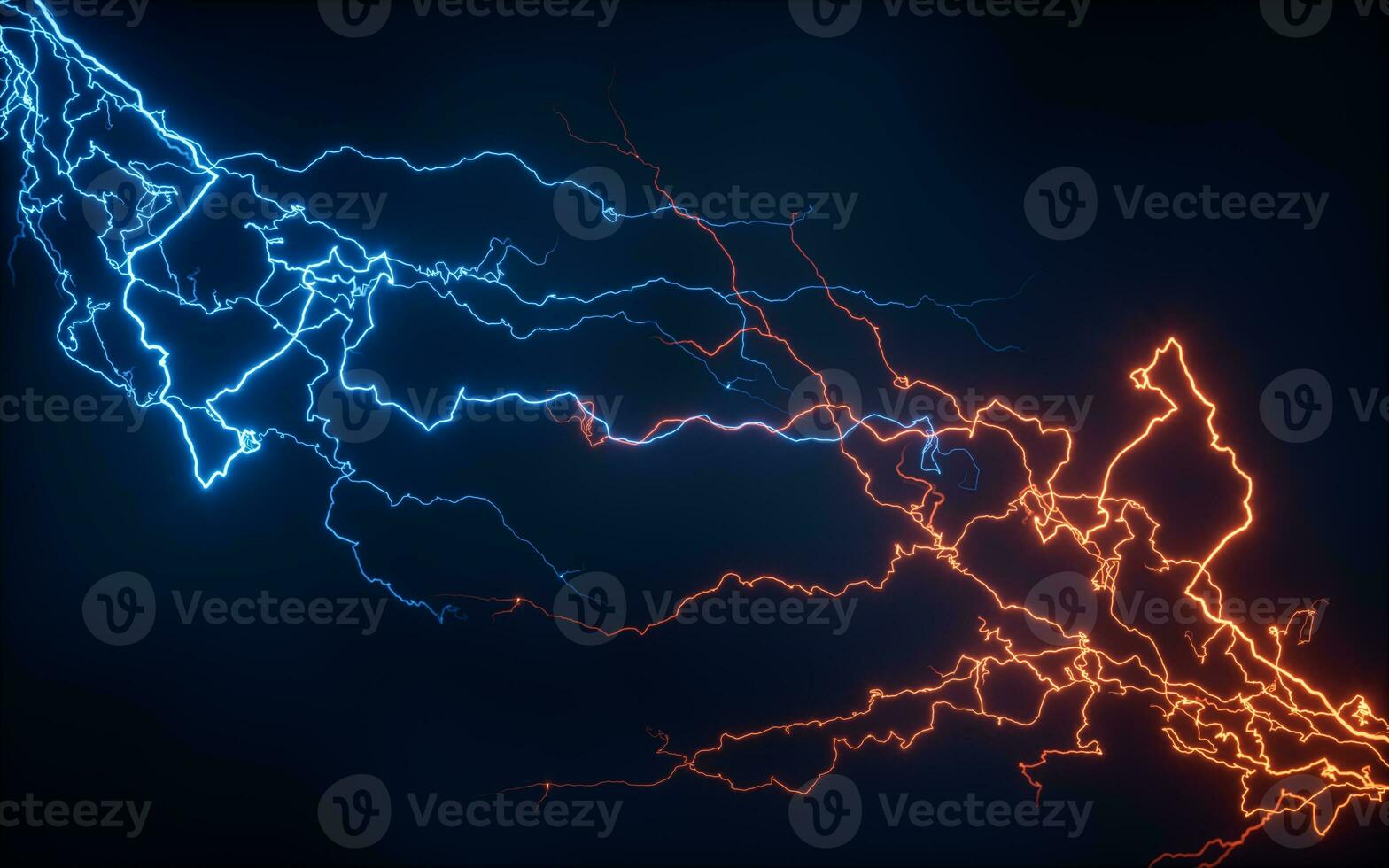 Blue lightning with dark background, 3d rendering. photo