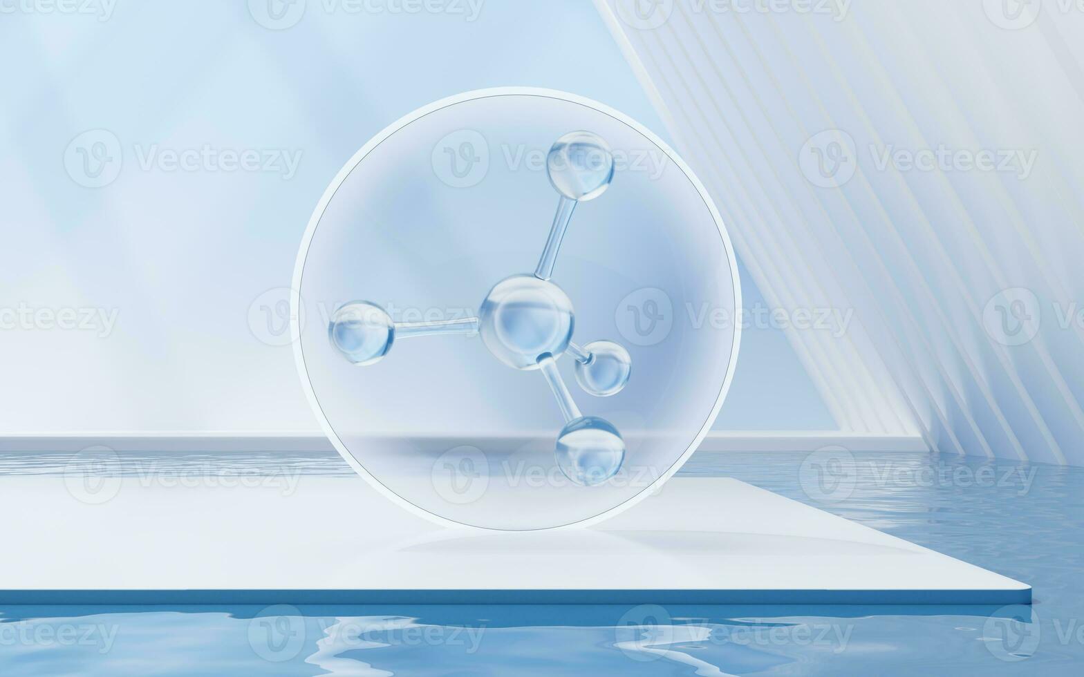 Molecule with water surface background, 3d rendering. photo