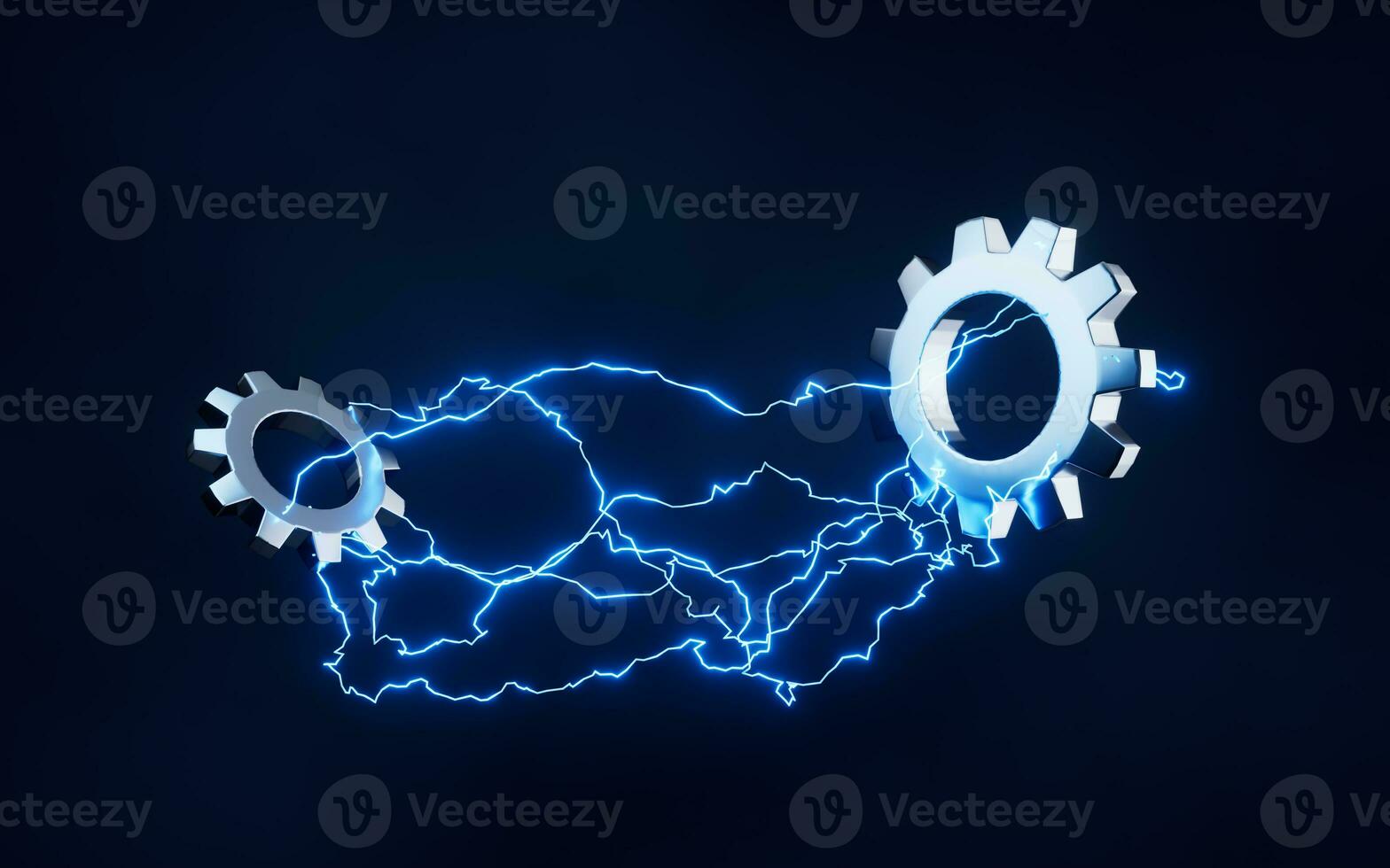 Gear with lightning effect, 3d rendering. photo