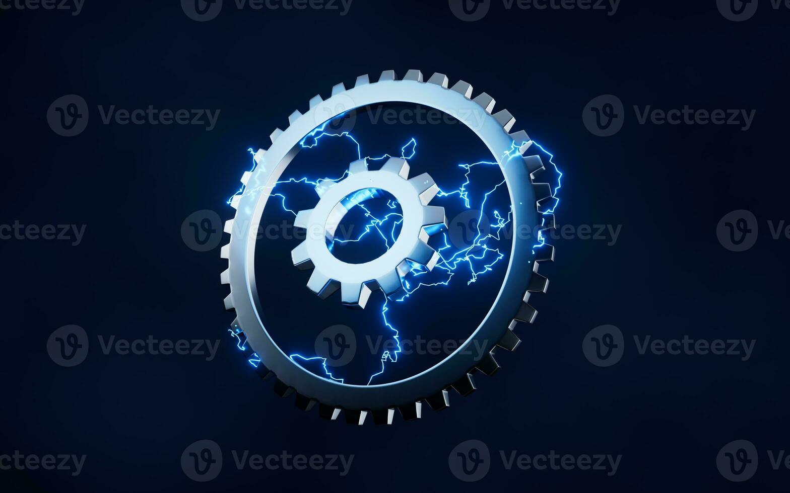 Gear with lightning effect, 3d rendering. photo