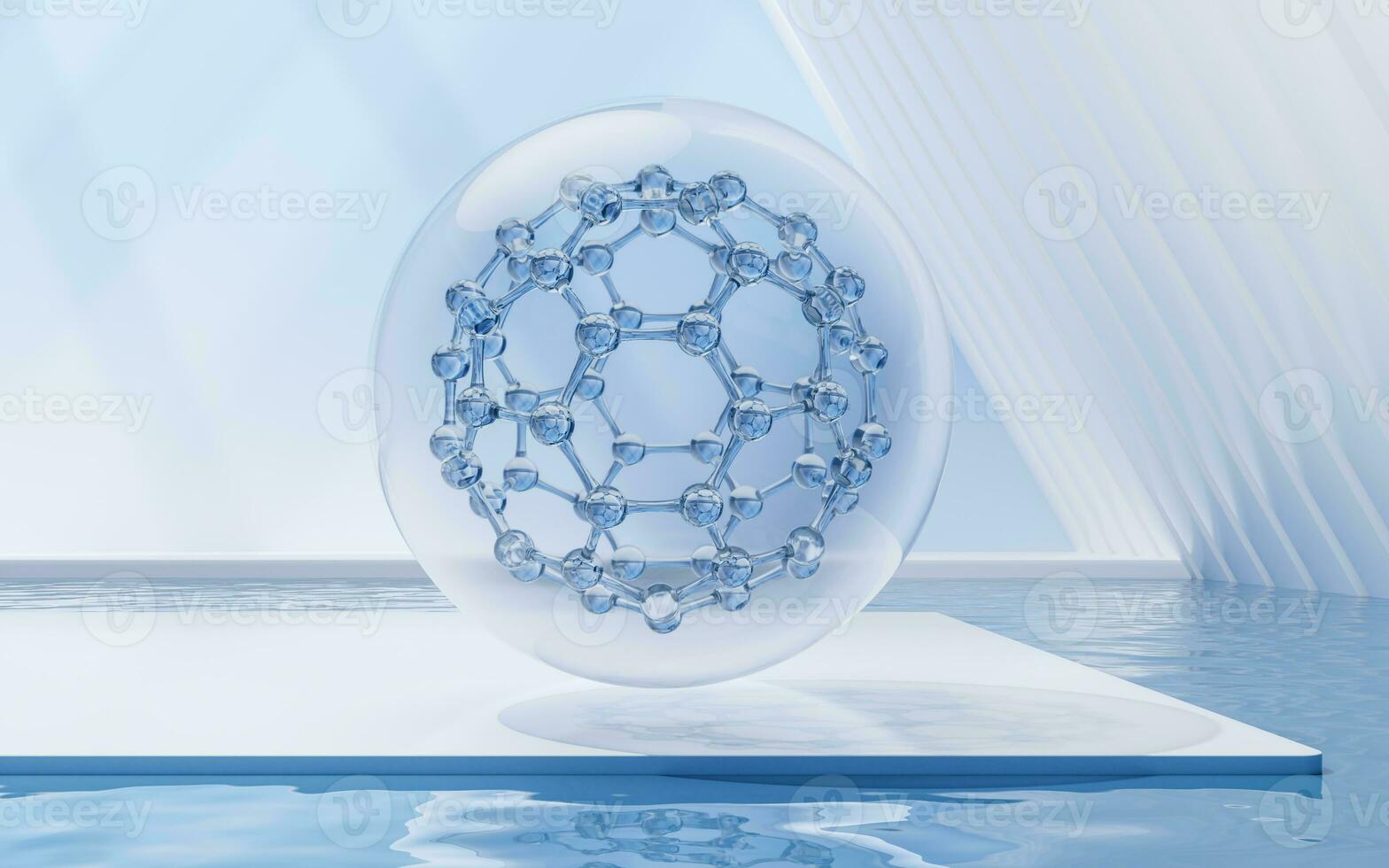 Molecule with water surface background, 3d rendering. photo