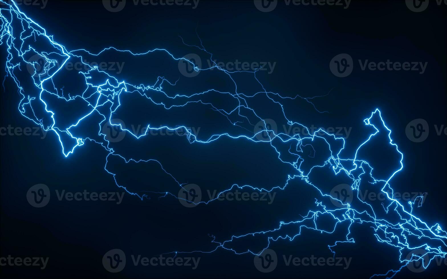 Blue lightning with dark background, 3d rendering. photo