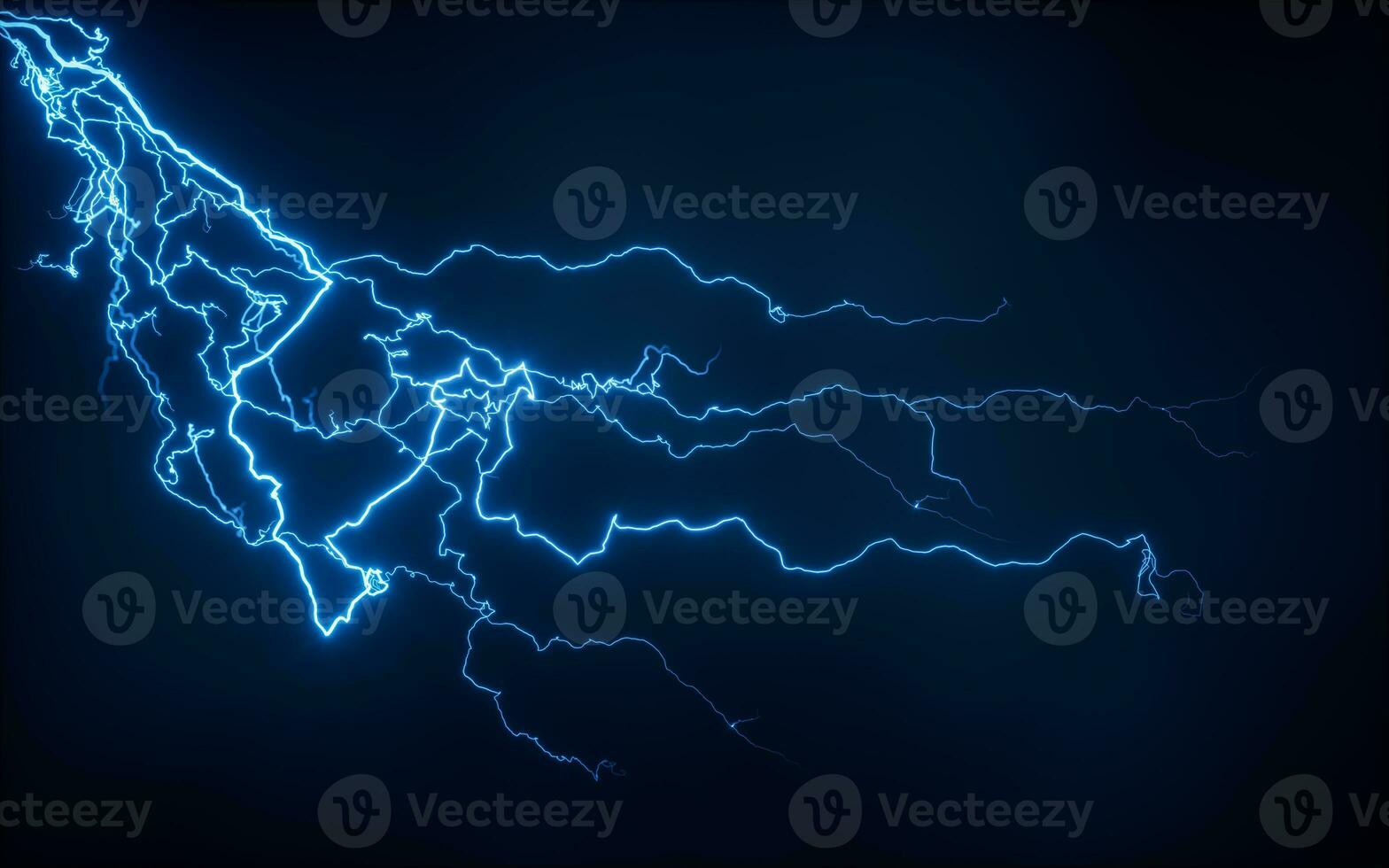 Blue lightning with dark background, 3d rendering. photo