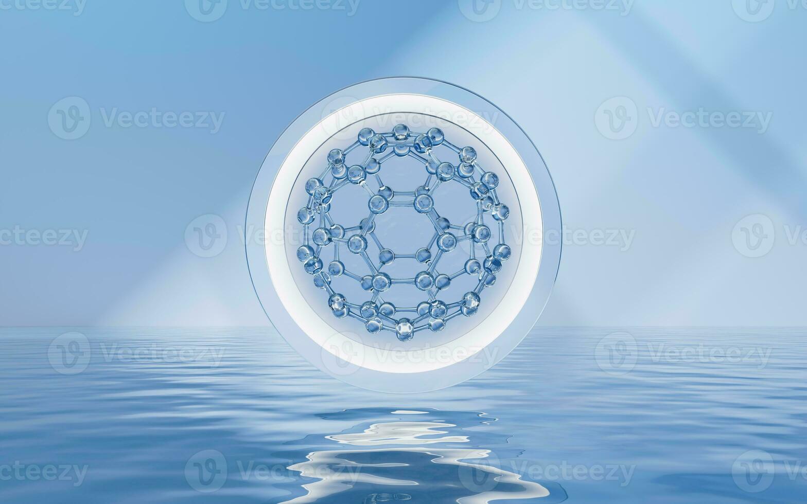 Molecule with water surface background, 3d rendering. photo