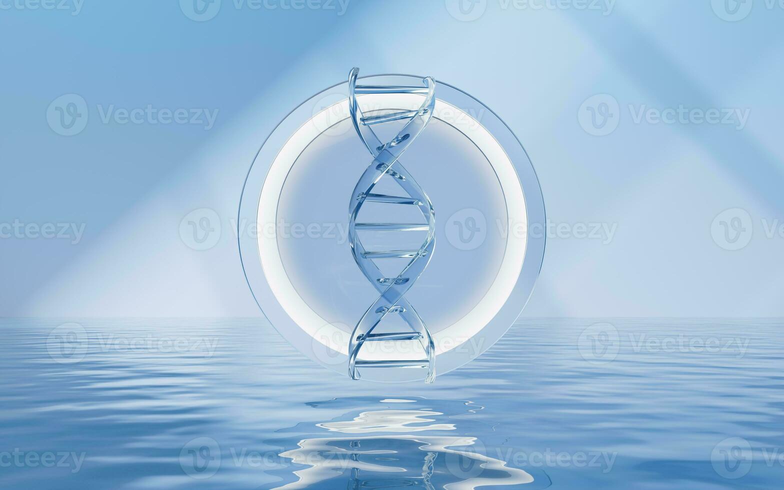 DNA with water surface background, 3d rendering. photo