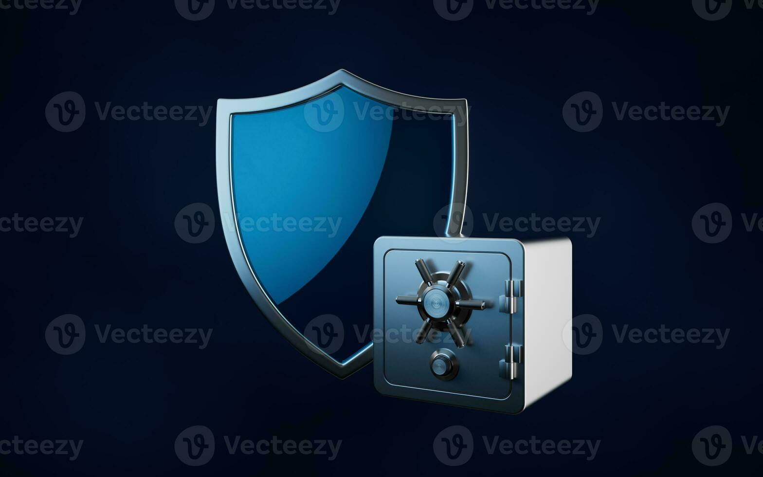 Glossy shield and safe box, 3d rendering. photo