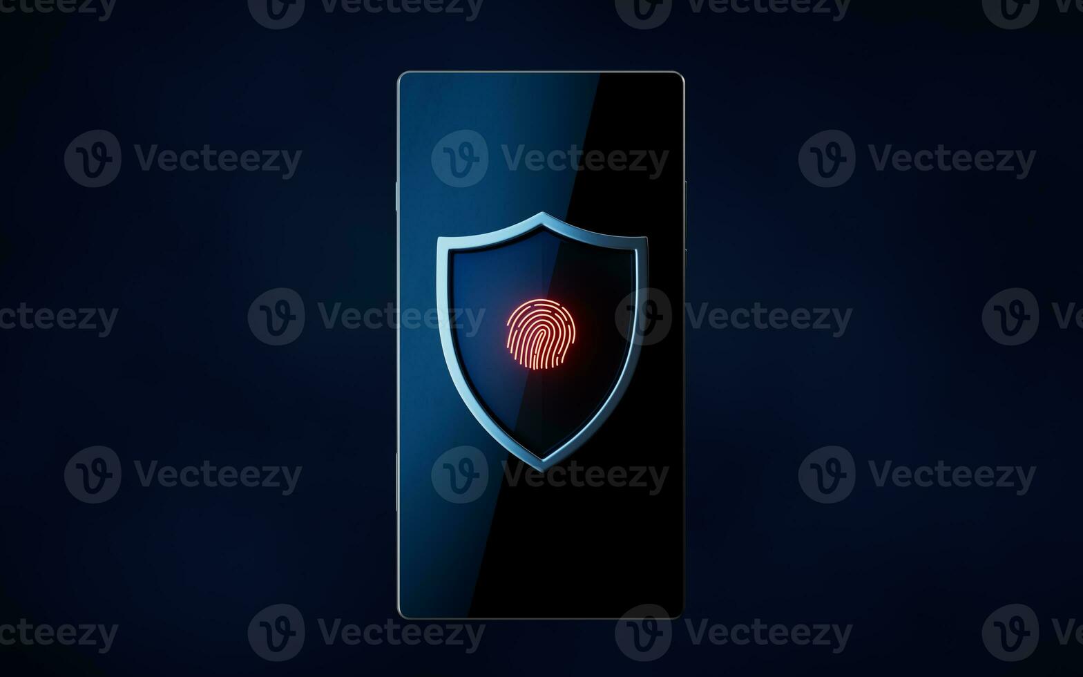 Glossy shield with fingerprint identification on mobile phone, 3d rendering. photo