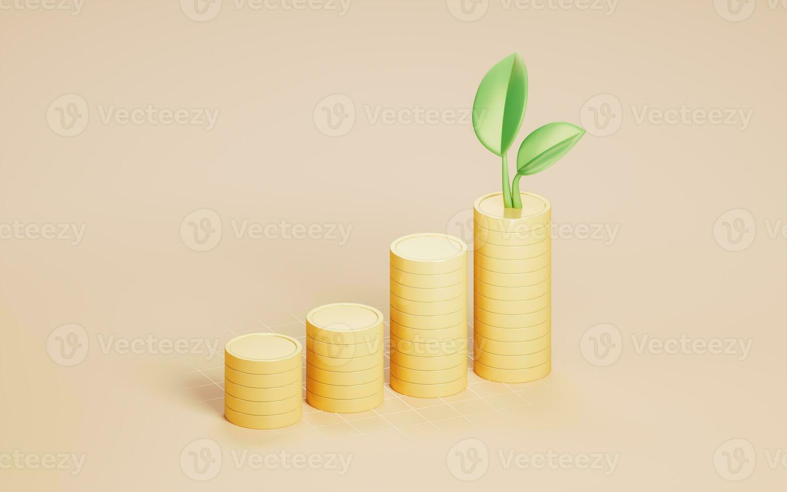 Golden coins with investment concept, 3d rendering. photo