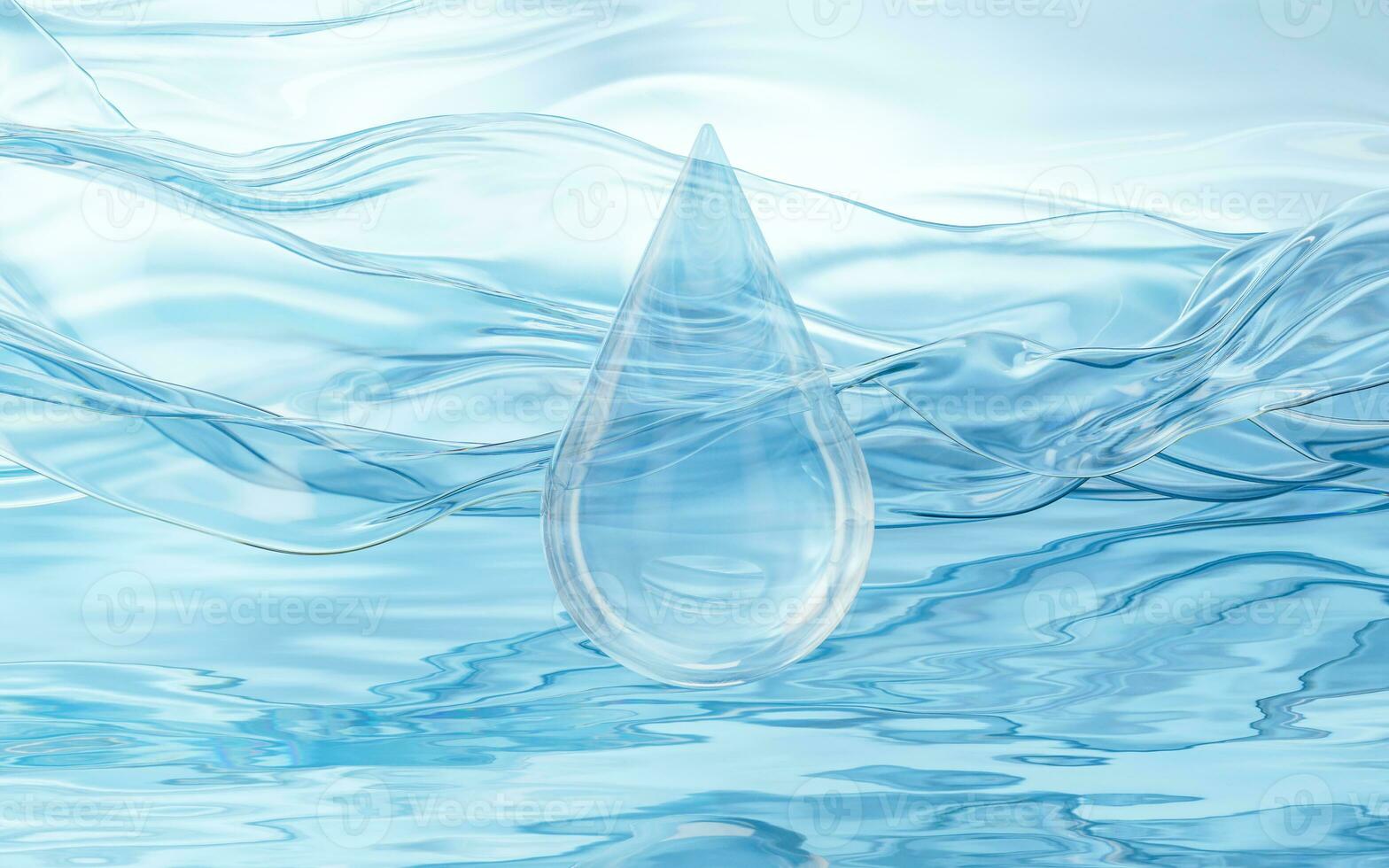 Water drop on the water surface, 3d rendering. photo