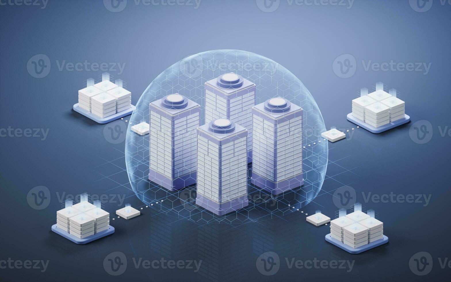 City building with shield, 3d rendering. photo