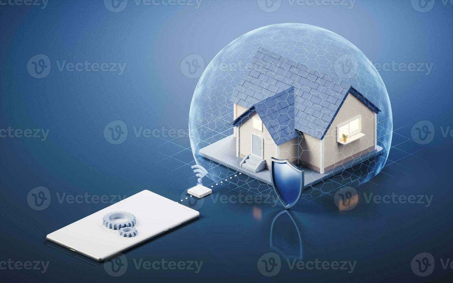 Intelligent housing system and remote control, 3d rendering. photo