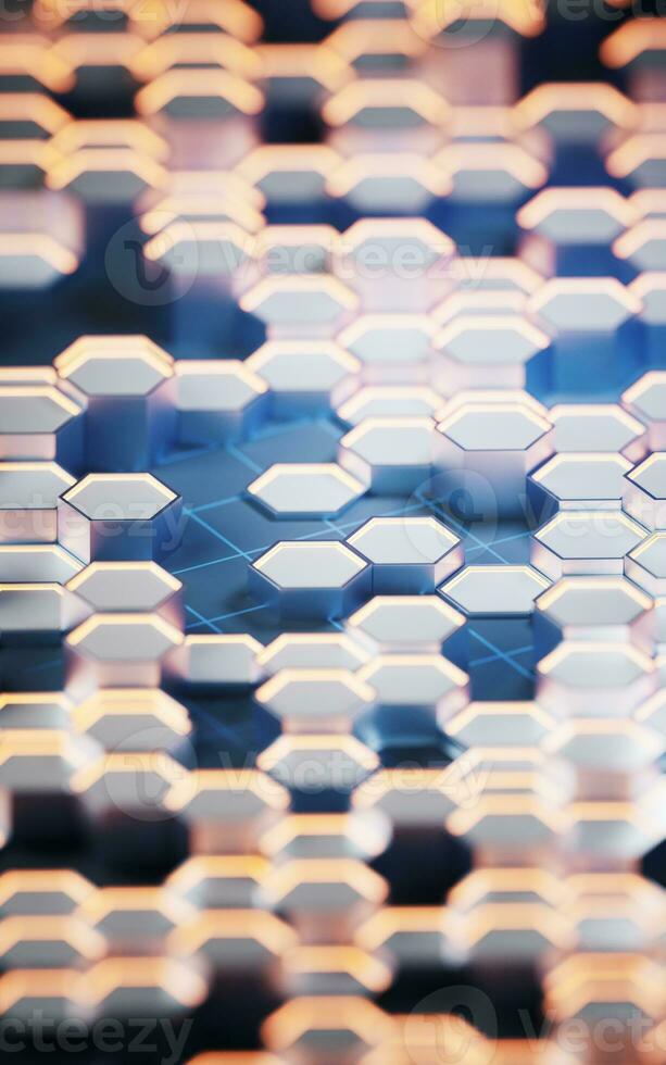 Metallic hexagon material background, 3d rendering. photo