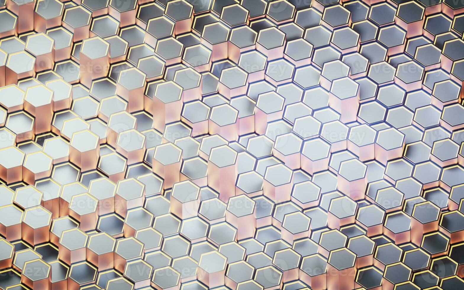 Metallic hexagon material background, 3d rendering. photo