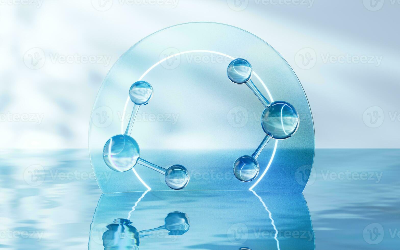 Molecule with water surface background, 3d rendering. photo