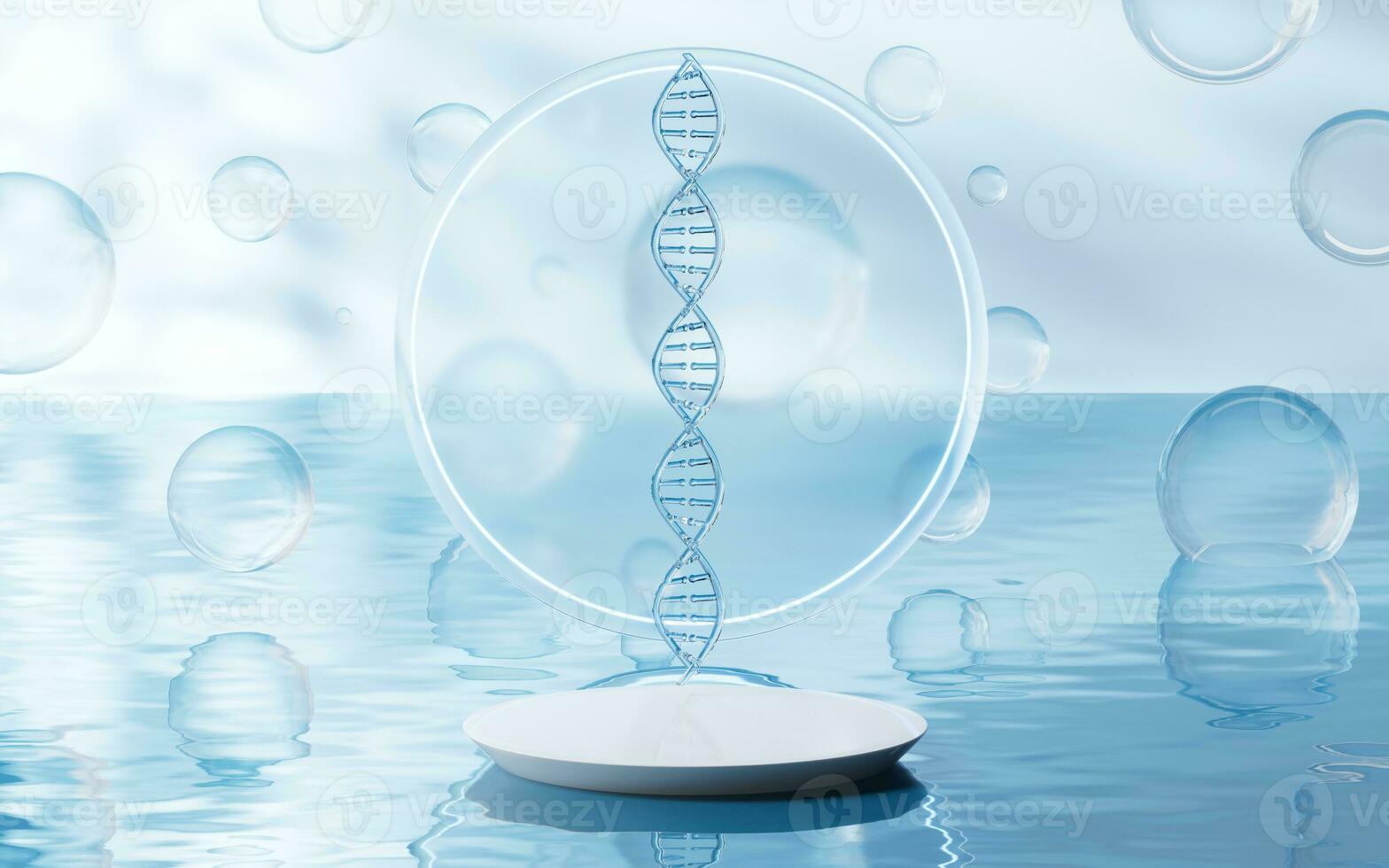 DNA with water surface background, 3d rendering. photo