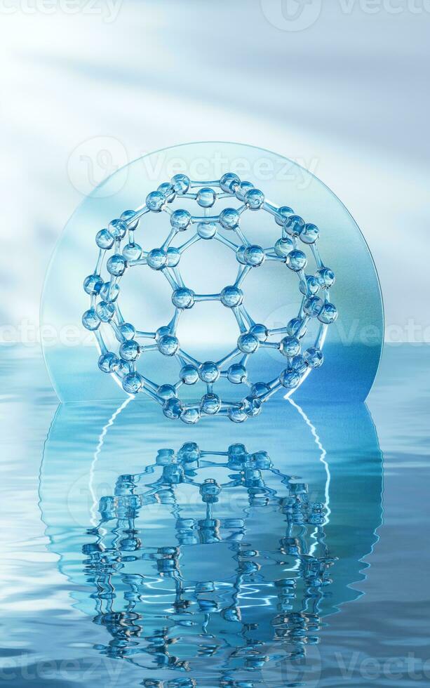 Molecule with water surface background, 3d rendering. photo