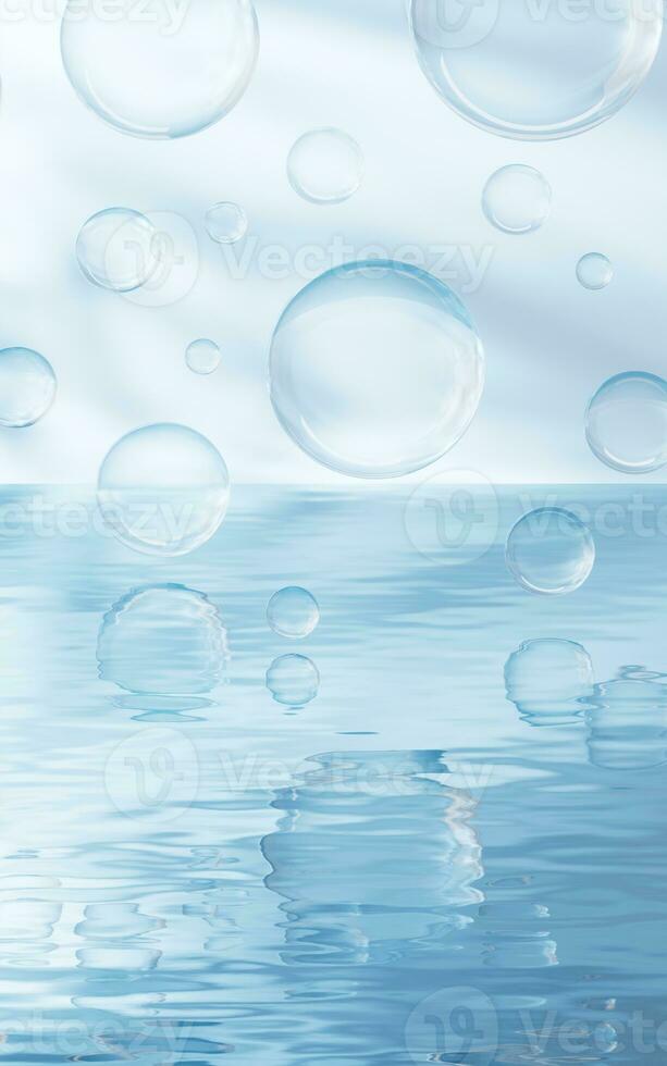 Bubbles on the water surface, 3d rendering. photo