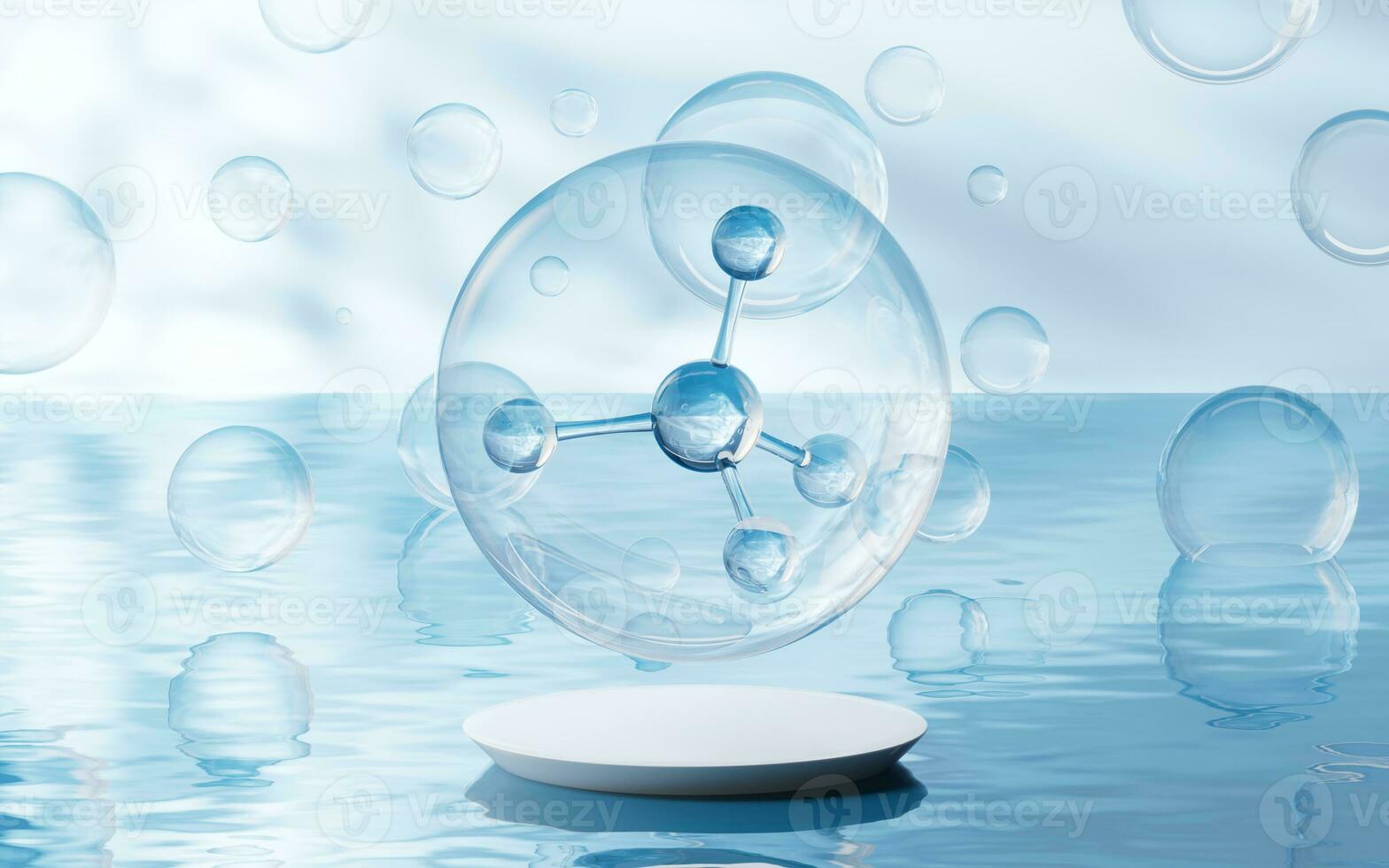 Molecule with water surface background, 3d rendering. photo