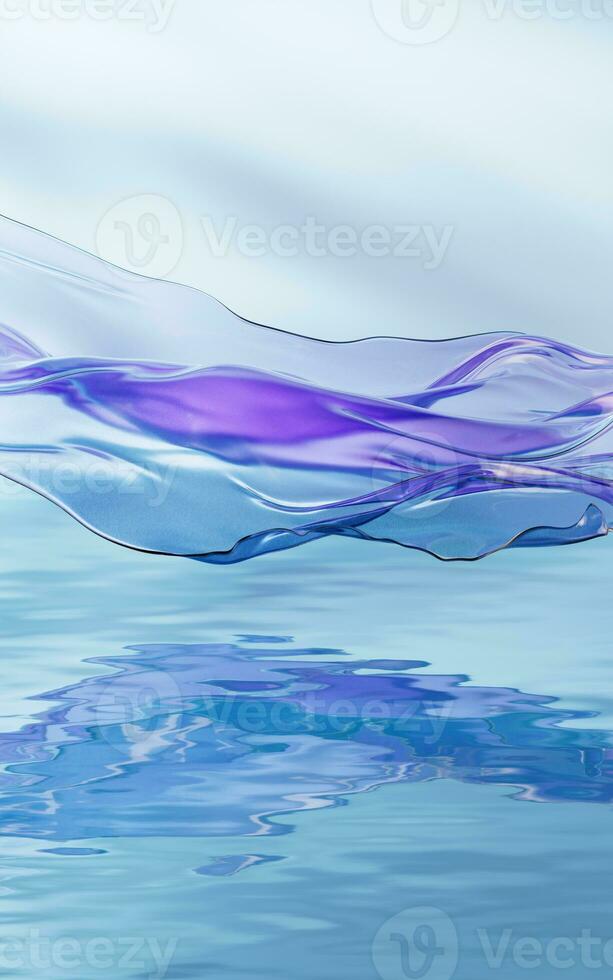 Flowing transparent cloth on water surface, 3d rendering. photo