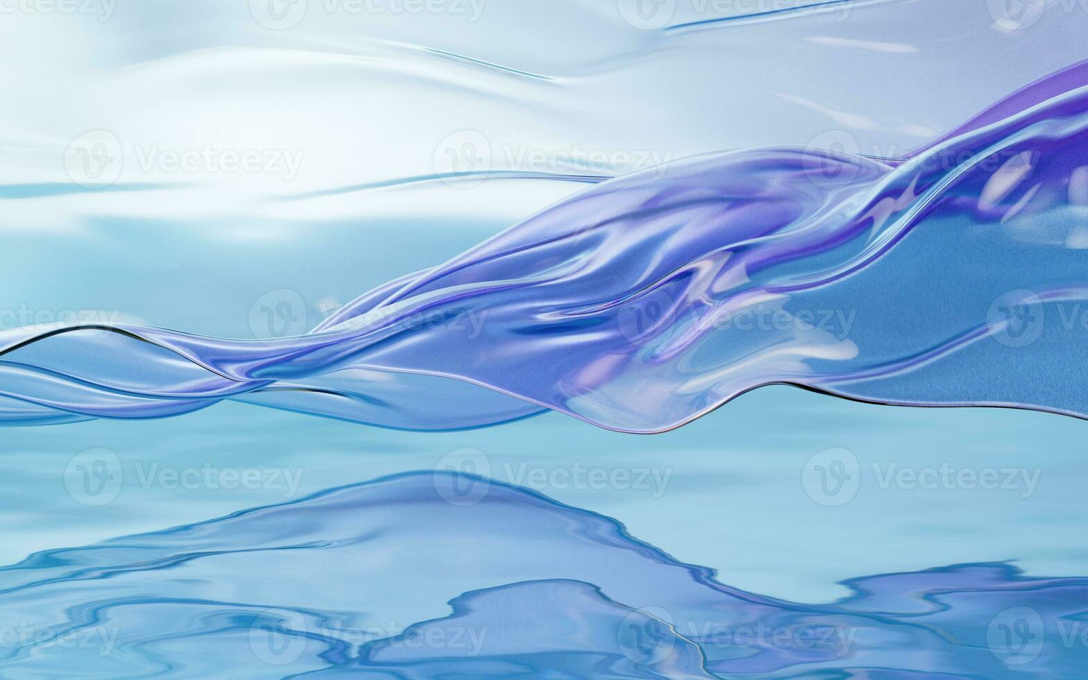 Flowing transparent cloth on water surface, 3d rendering. photo