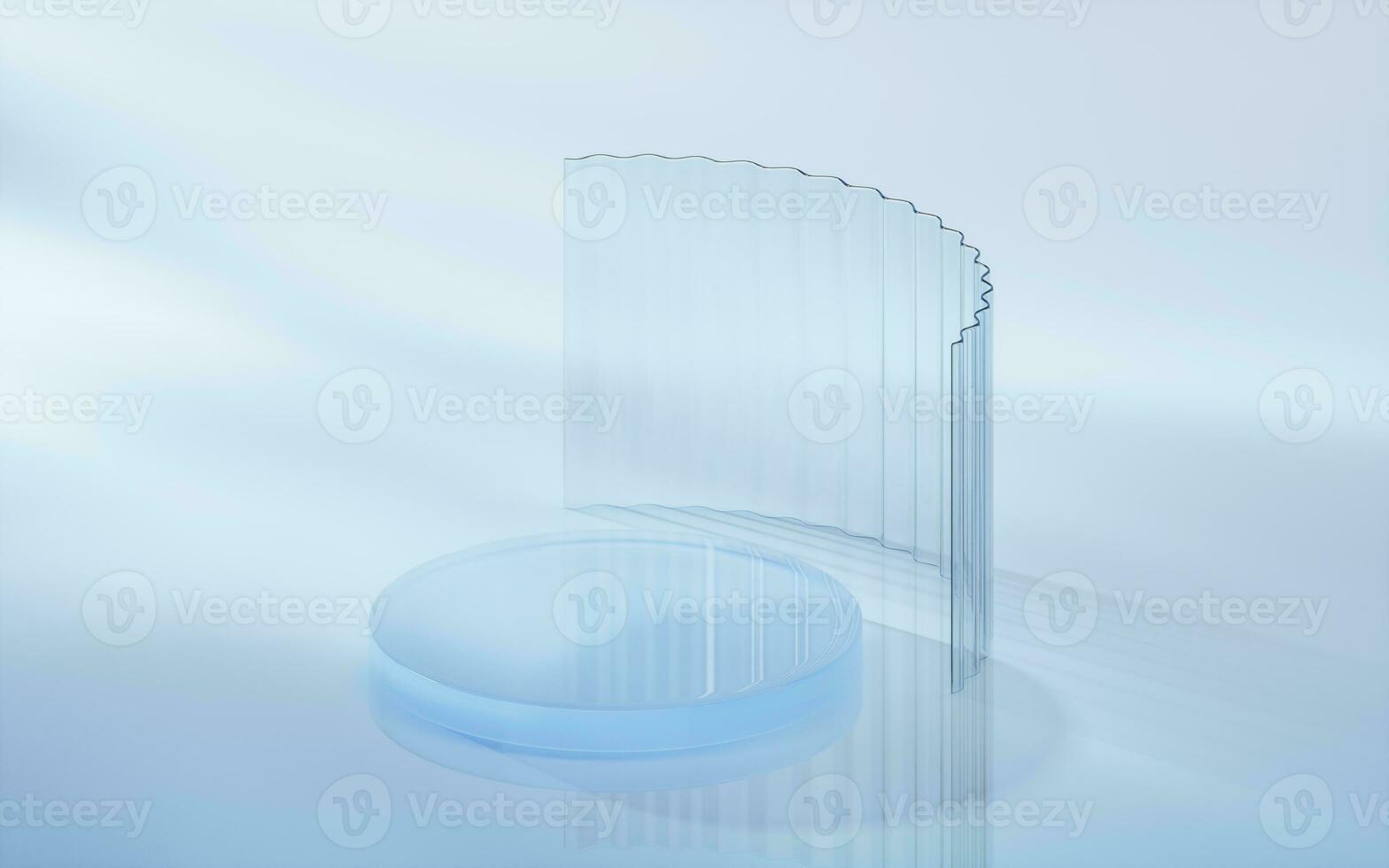 Curve glass with light illuminated, 3d rendering. photo